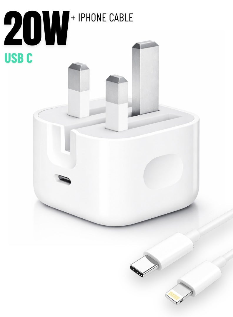 iPhone 20W Fast Charger with USB-C to Lightning Cable | Type-C Wall Adapter for iPhone & iPad | Fast, Safe Charging - Image 1